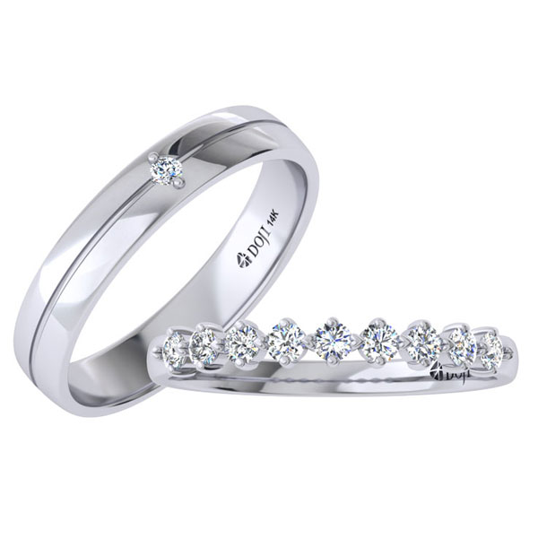 Mua Nhẫn cưới vàng trắng DOJI cao cấp 14K đính đá Swarovski LA0292 | Tiki